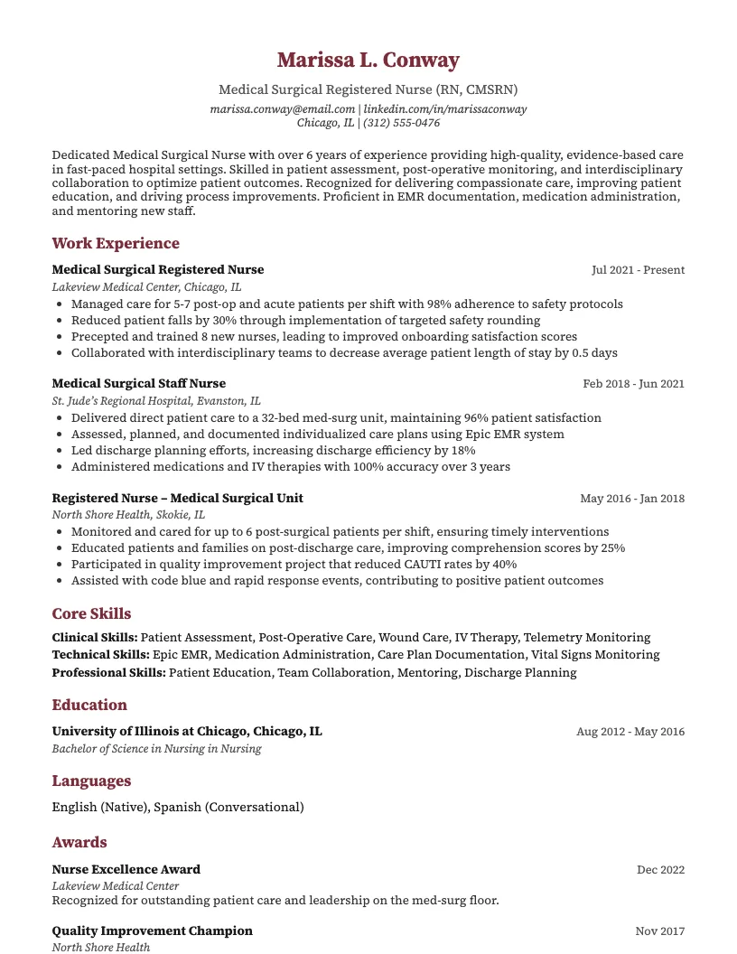 Medical-Surgical Nurse Resume Example