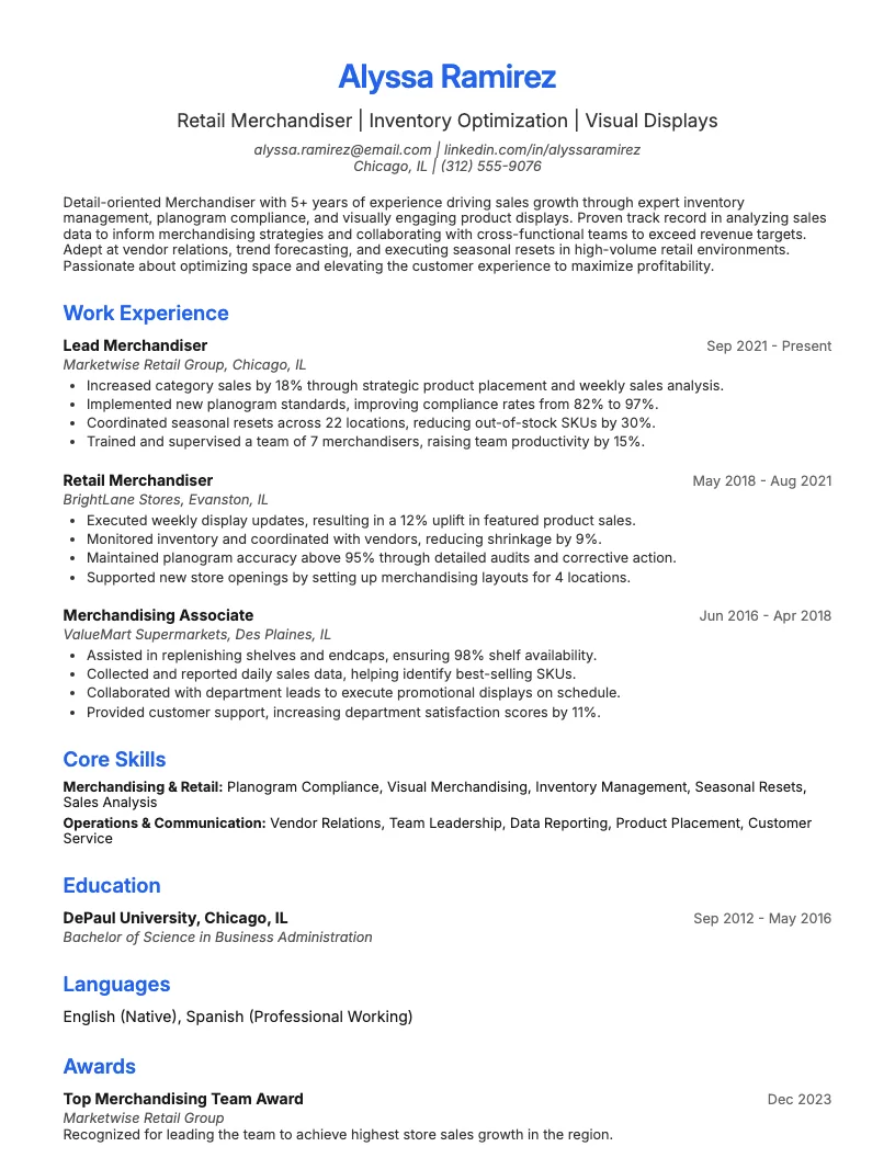 Visual Merchandiser Resume Example