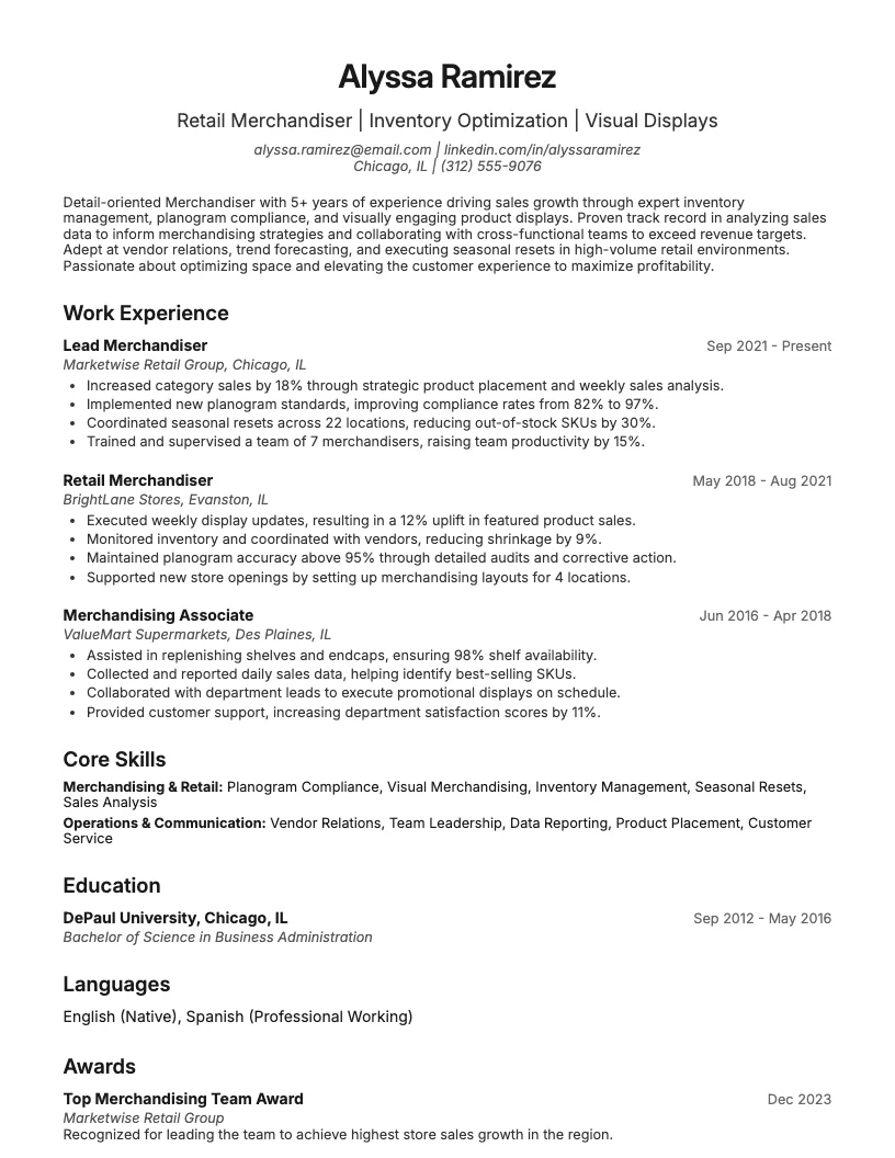 Visual Merchandiser Resume Example