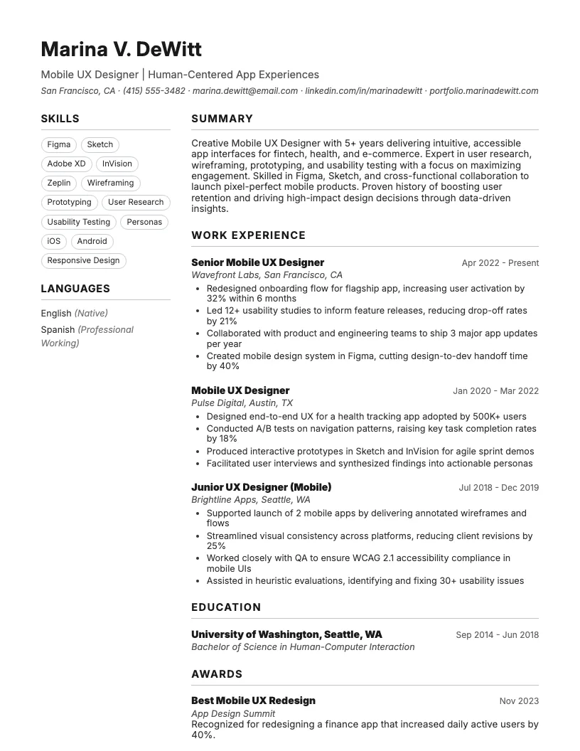Mobile Ux Designer Resume Example