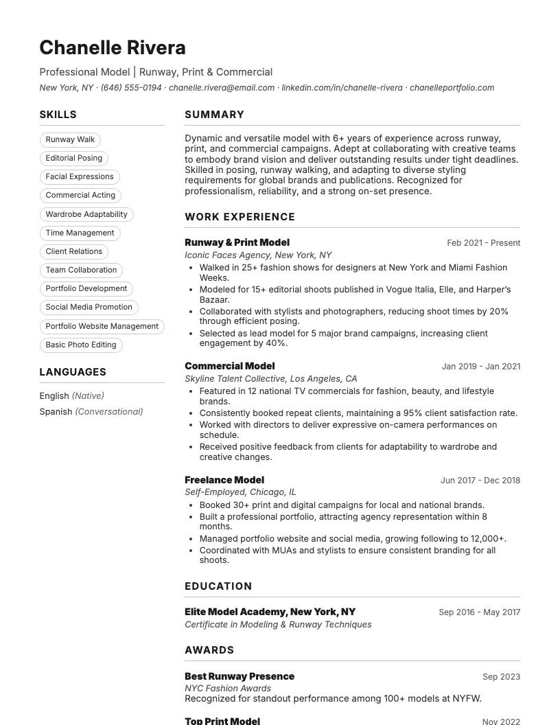 Model Resume Example
