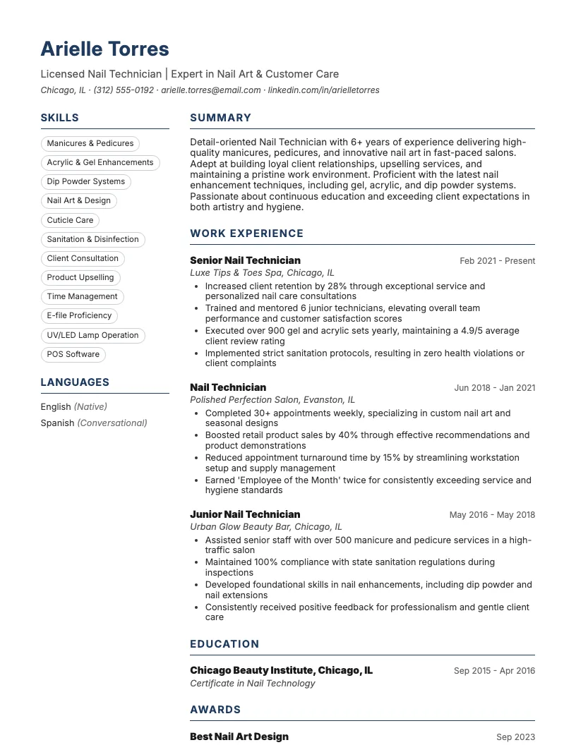 Nail Technician Resume Example
