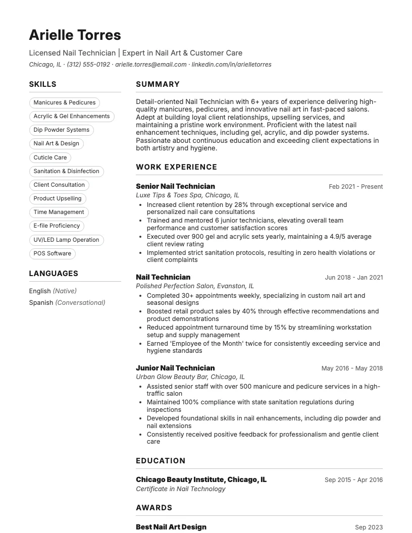 Nail Technician Resume Example