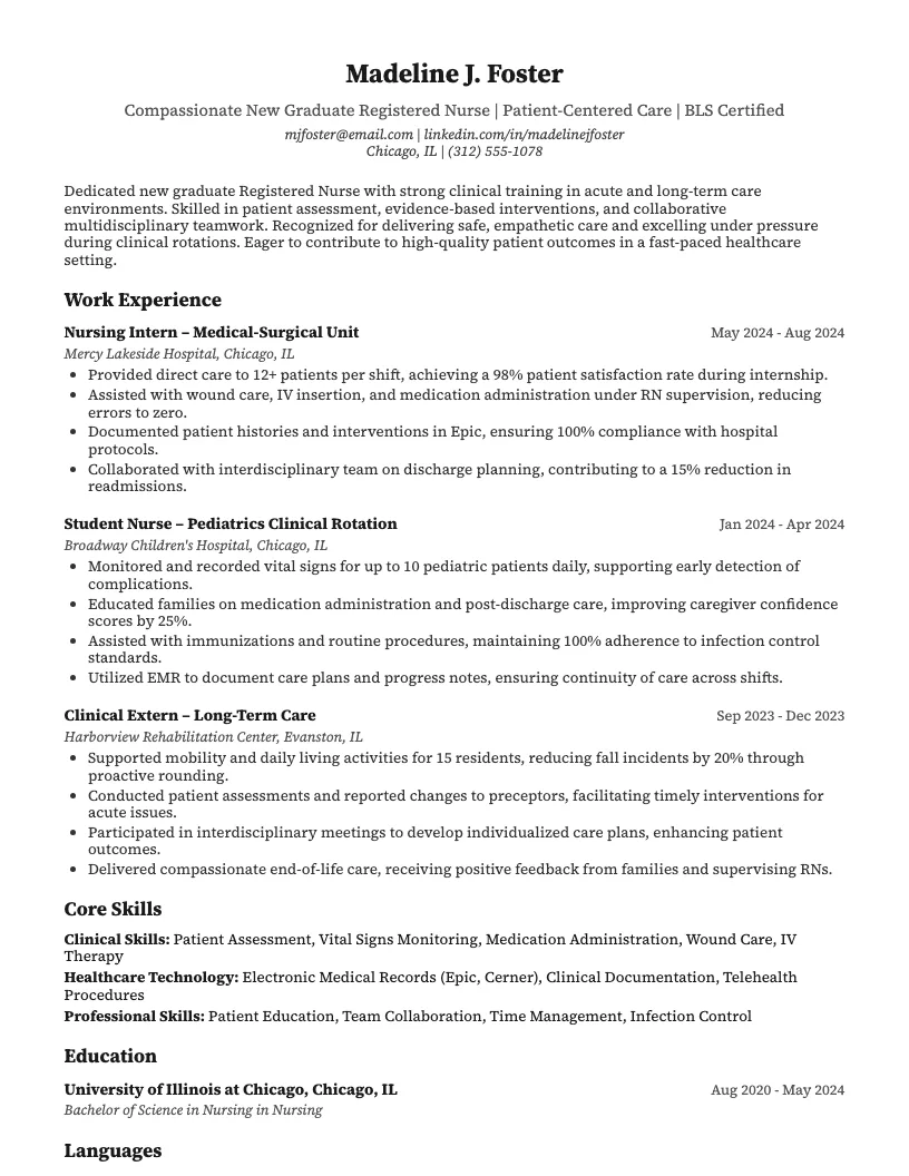 New Graduate Nursing Resume Example
