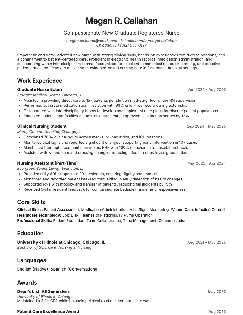 New Nurse Resume Example