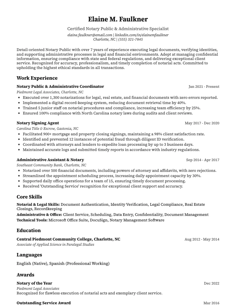 Notary Resume Example