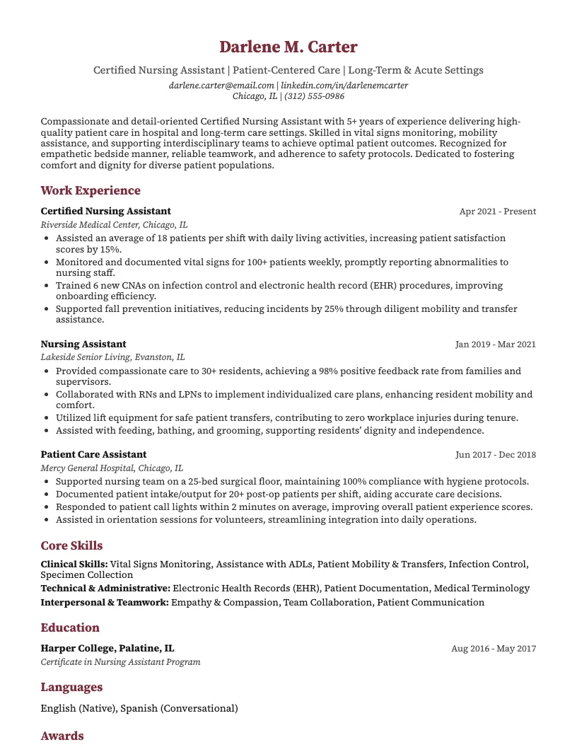Nursing Assistant Resume Example