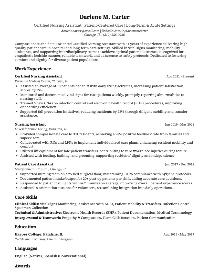 Nursing Assistant Resume Example