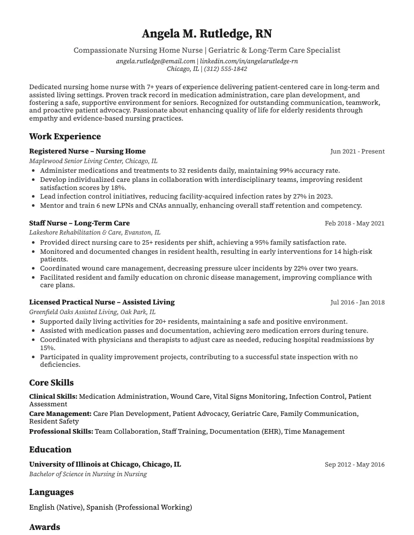 Nursing Home Nurse Resume Example