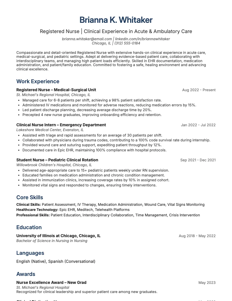 Nursing Resume With Clinical Experience Resume Example