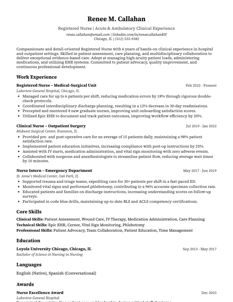 Nursing   With Clinical Experience Resume Example