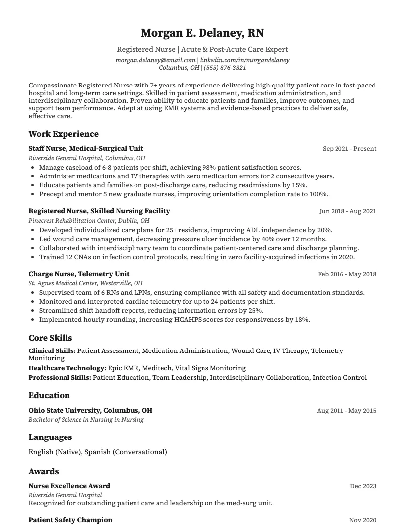 Nursing Resume Example