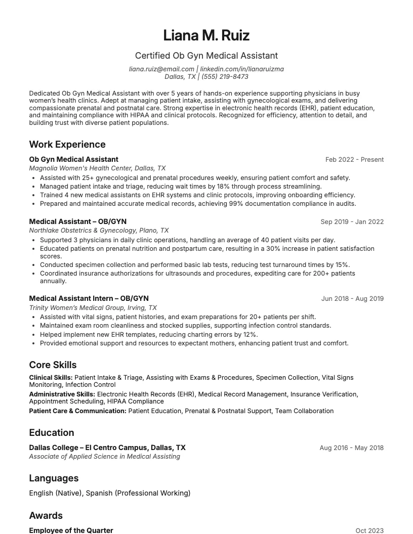 Ob Gyn Medical Assistant Resume Example