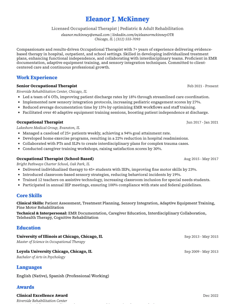 Occupational Therapist Resume Example