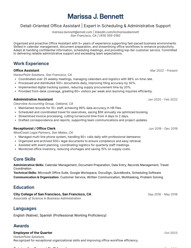 Office Assistant Resume Example