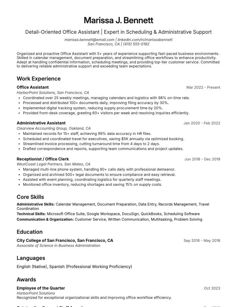 Office Assistant Resume Example