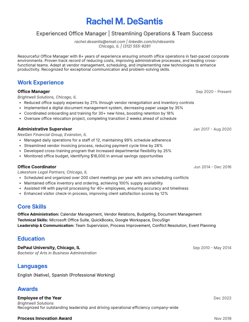 Office Administrator Resume Example