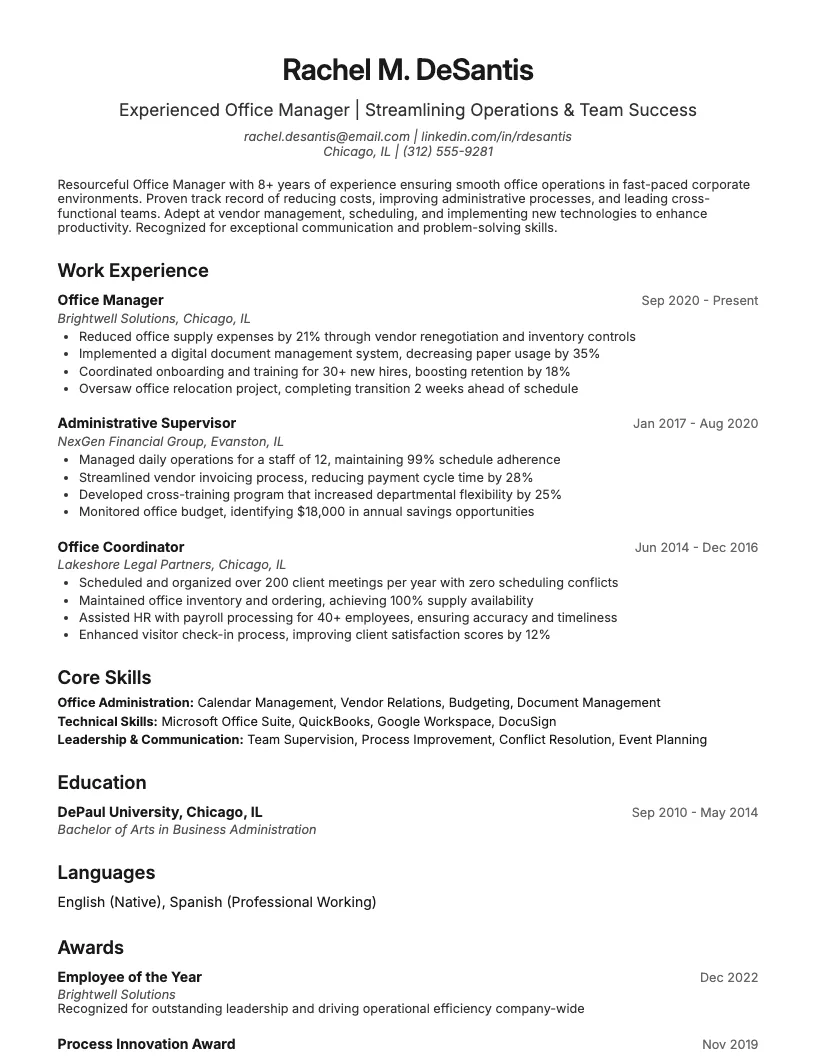 Office Manager resume example