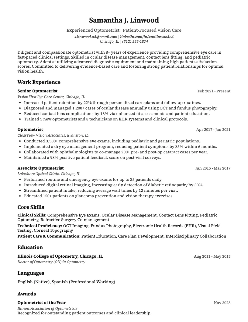 Optometrist Resume Example