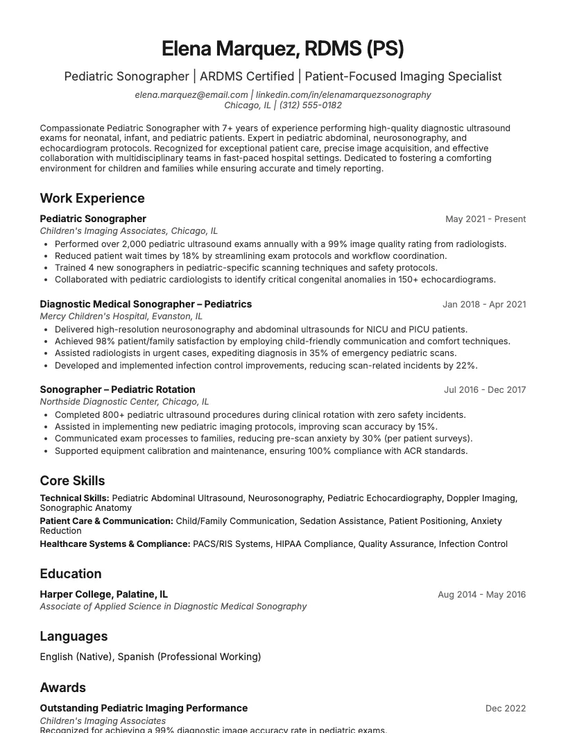 Pediatric Sonographer Resume Example