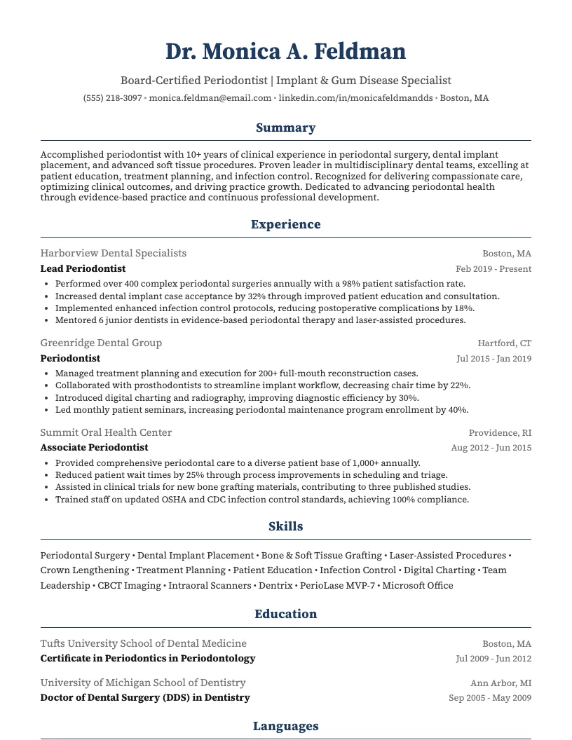 Periodontist Resume Example