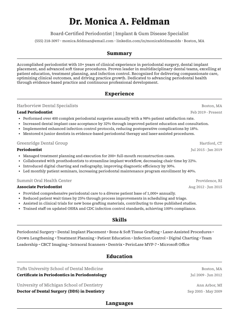 Periodontist Resume Example