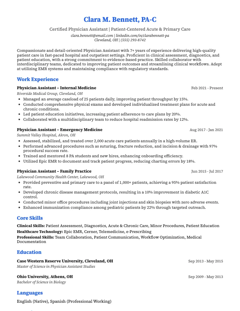 Physician Assistant Resume Example