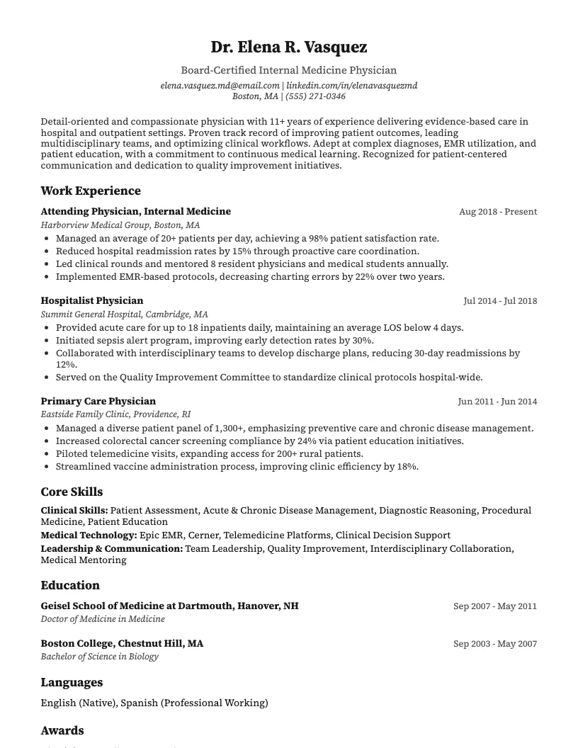 Physician resume example