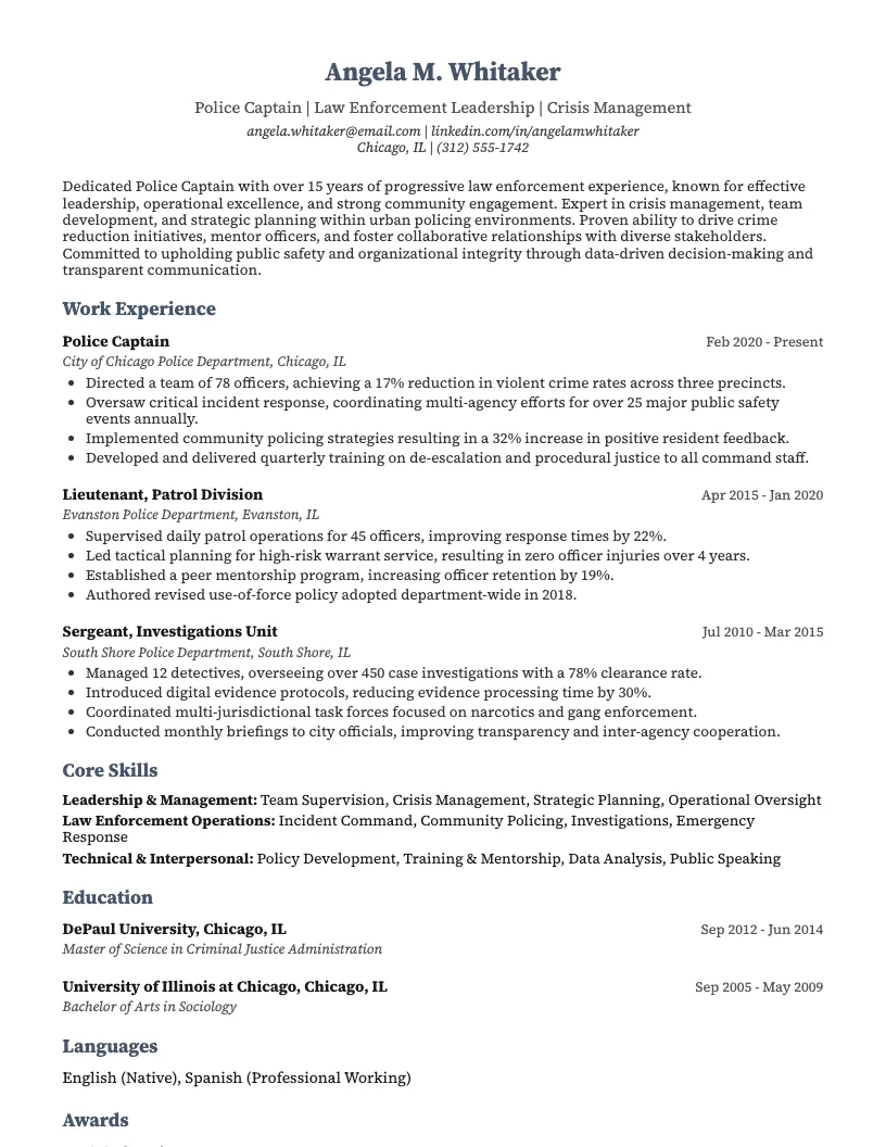 Police Captain Resume Example