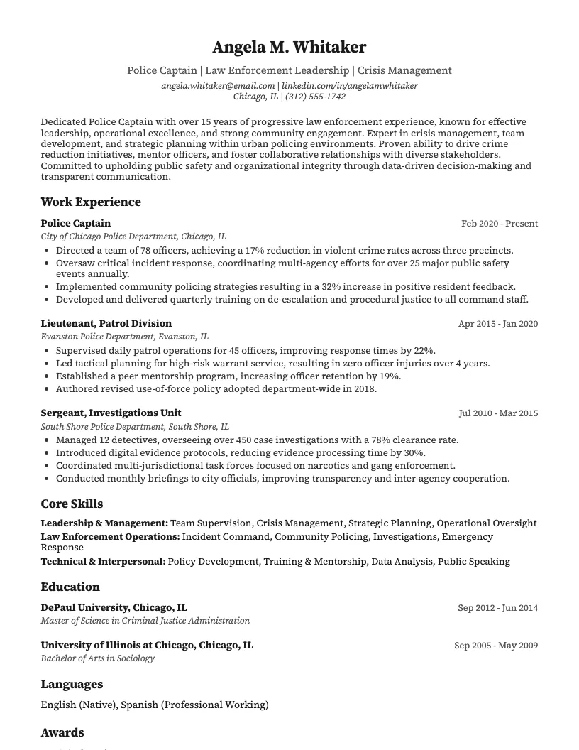 Police Captain Resume Example