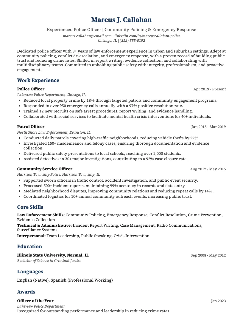 Federal Law Enforcement Officer Resume Example