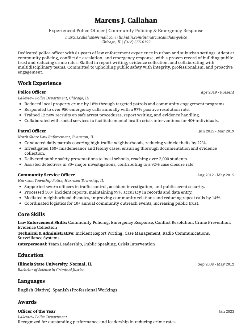 Police Resume Example