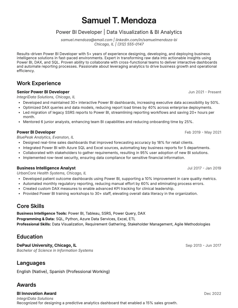 Power Bi Developer Resume Example