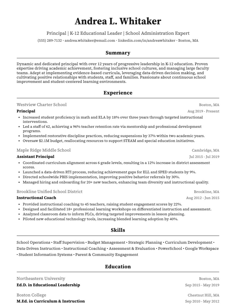 Principal Resume Example