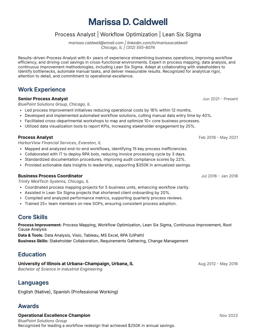 Process Analyst Resume Example