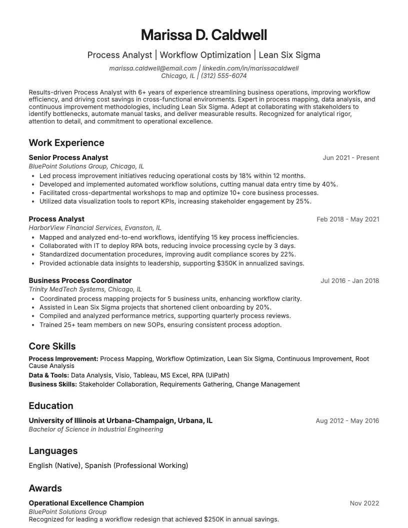 Process Analyst Resume Example