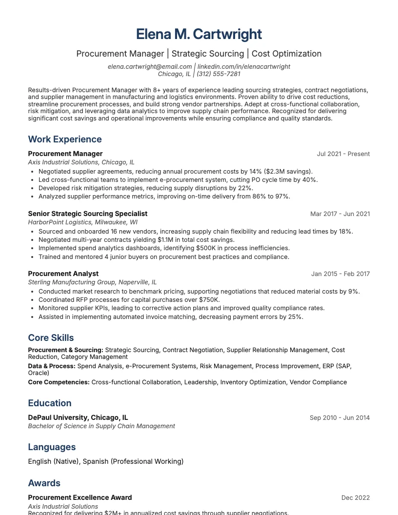 Procurement Manager resume example