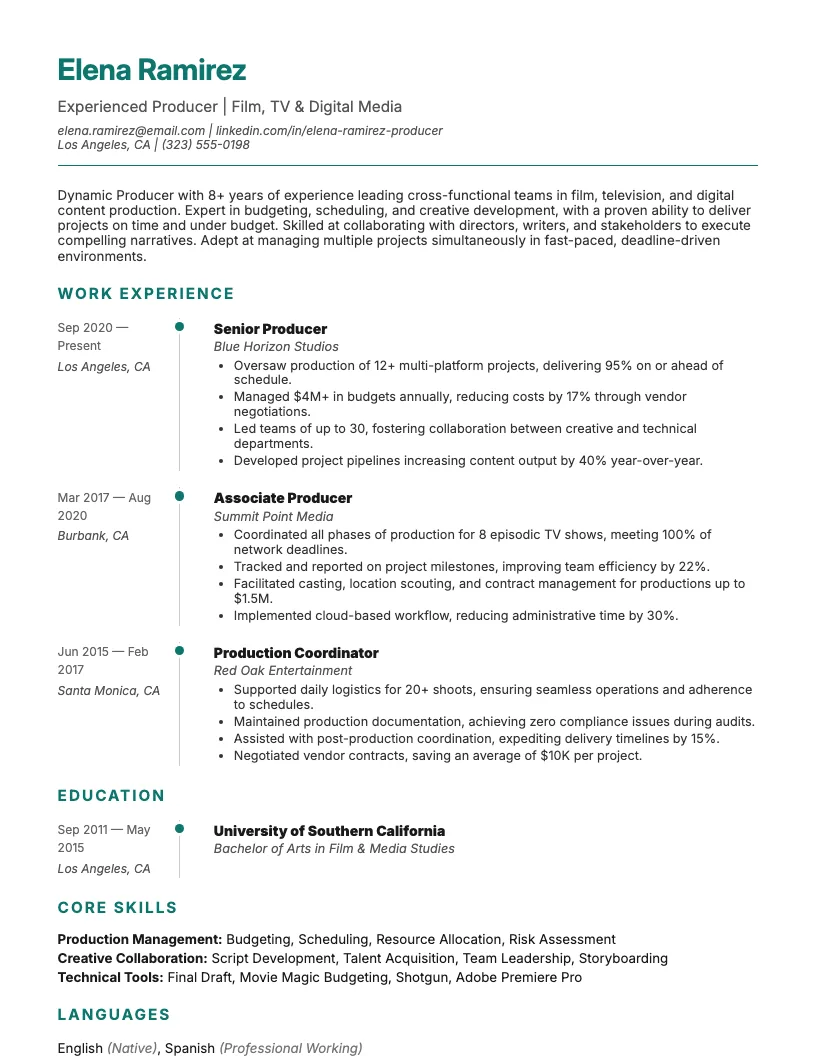 Associate Producer Resume Example