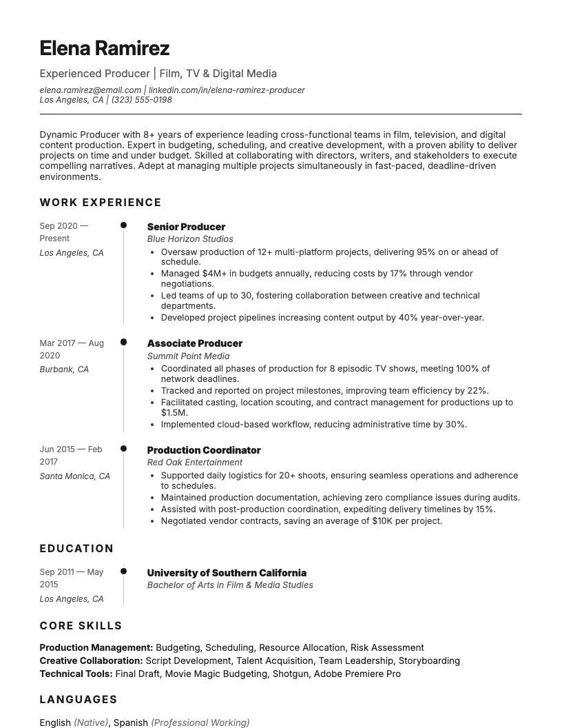 Producer Resume Example