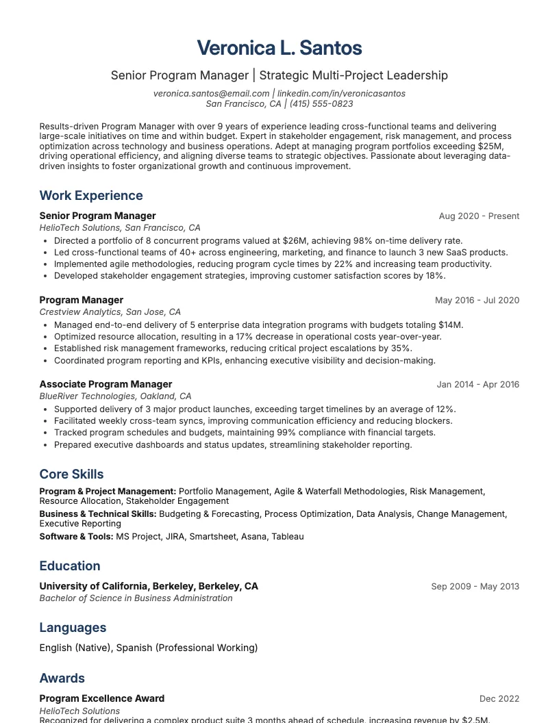 Program Manager Resume Example