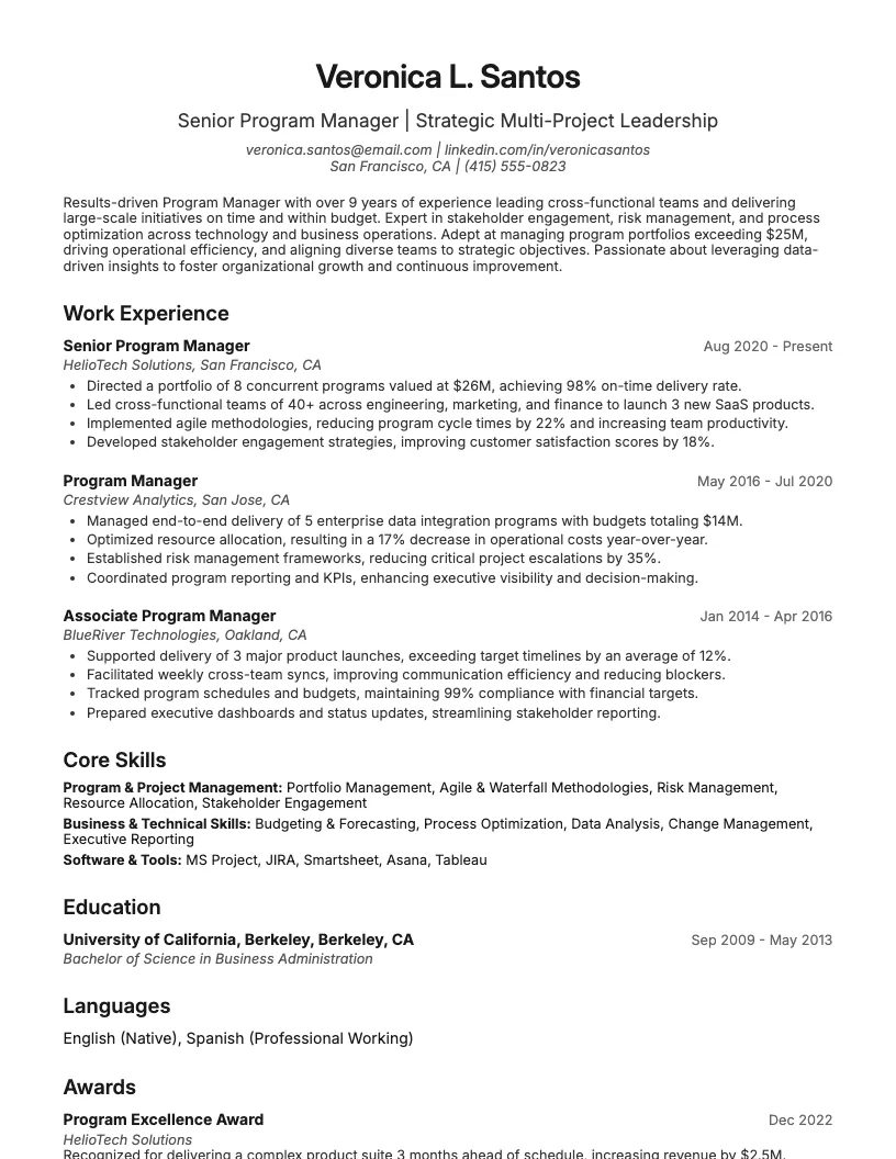 Program Manager resume example