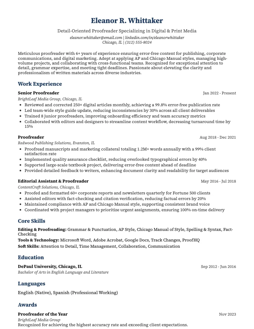 Proofreader Resume Example