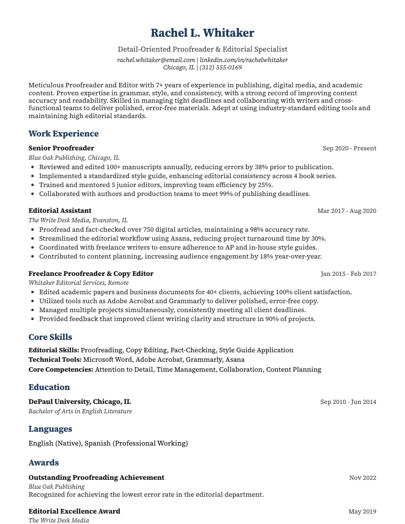 Proofreader Editor Resume Example