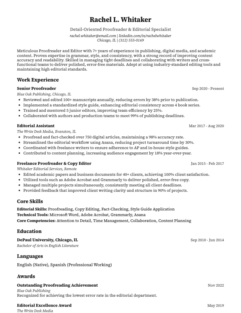 Proofreader Editor Resume Example
