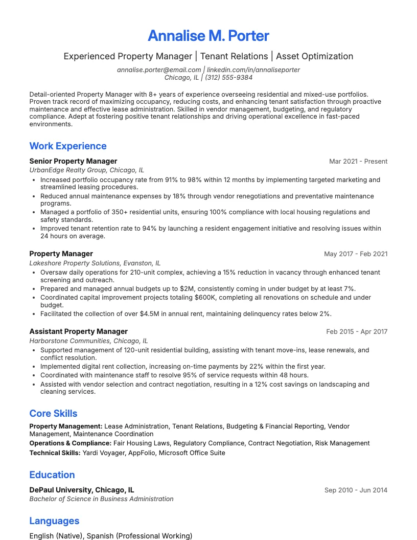 Property Manager Resume Example