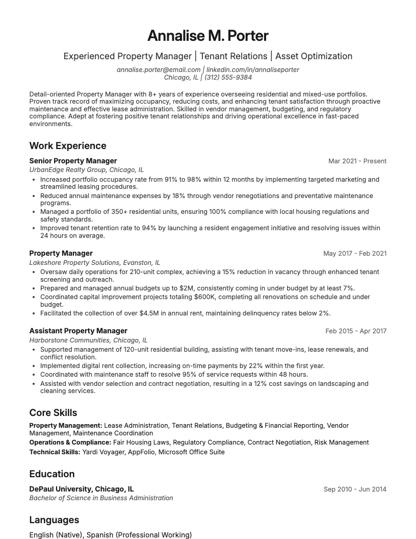 Property Manager resume example