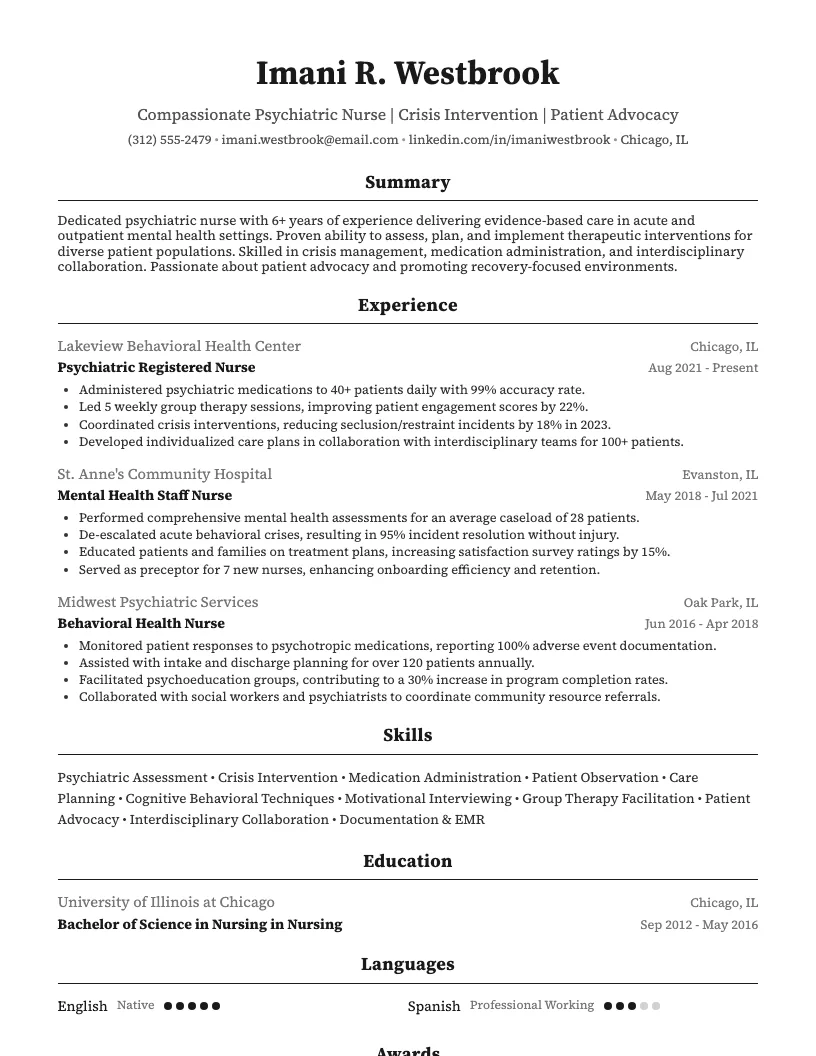 Psychiatric Nurse Resume Example