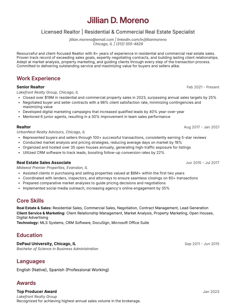 Realtor resume example