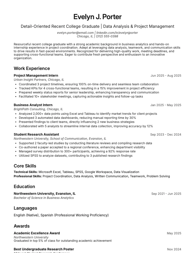 Recent College Graduate Resume Example