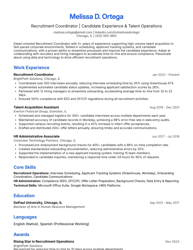 Recruitment Coordinator Resume Example